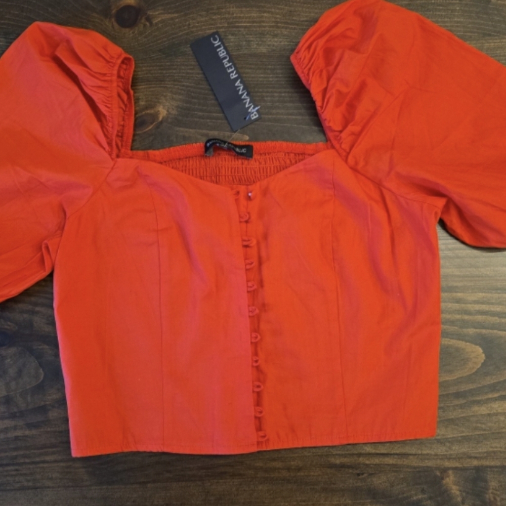 Banana Republic Women's Red Puff Sleeve Top